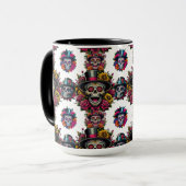 Sugar Skull Art - Top Hat floral Fiesta (weiß) Tasse (Vorderseite Links)