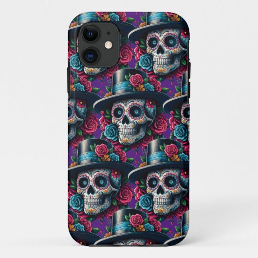 Sugar Skull Art - Top Hat und Pink Roses Case-Mate iPhone Hülle (Rückseite)