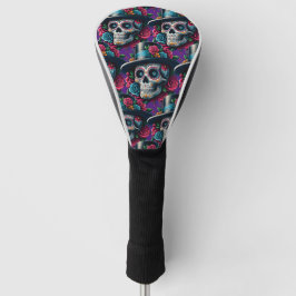 Sugar Skull Art - Top Hat und Pink Roses Golf Headcover