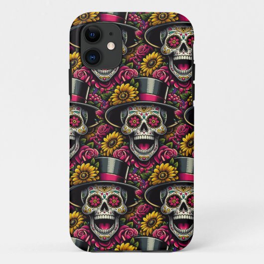Sugar Skull Art - Top Hut und Sonnenblume Calavera Case-Mate iPhone Hülle (Rückseite)