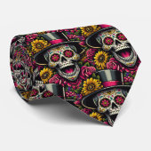 Sugar Skull Art - Top Hut und Sonnenblume Calavera Krawatte (Gerollt)