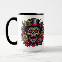 Sugar Skull Art - Top Hut und Sonnenblume Calavera Tasse