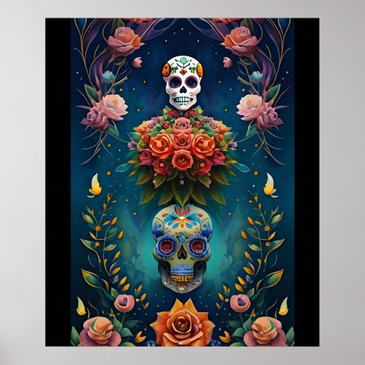 Sugar Skull Art - Traditionelle Dia de los Muertos Poster (Vorne)