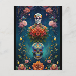 Sugar Skull Art - Traditionelle Dia de los Muertos Postkarte