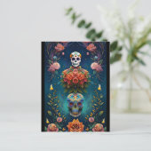 Sugar Skull Art - Traditionelle Dia de los Muertos Postkarte (Stehend Vorderseite)