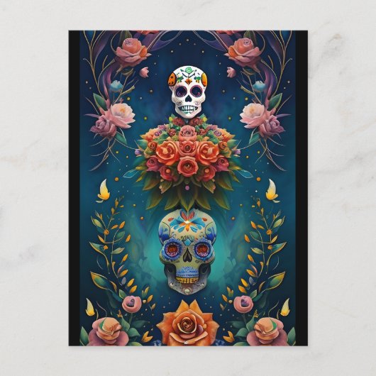 Sugar Skull Art - Traditionelle Dia de los Muertos Postkarte (Vorderseite)