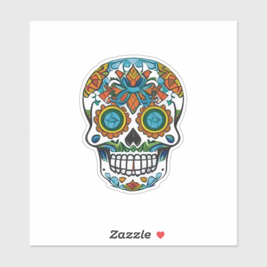 Sugar Skull Art - Traditionelle Farben Aufkleber (Blatt)