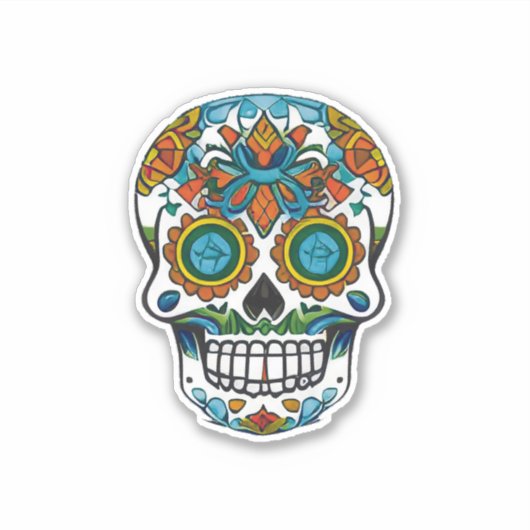 Sugar Skull Art - Traditionelle Farben Aufkleber (Vorderseite)