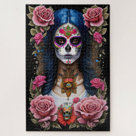 Sugar Skull Art - Traditionelle Frau Puzzle
