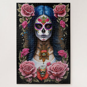 Sugar Skull Art - Traditionelle Frau Puzzle