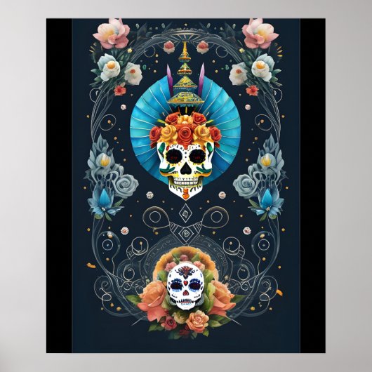 Sugar Skull Art - Vibranno Dia de los Muertos Poster (Vorne)