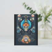 Sugar Skull Art - Vibranno Dia de los Muertos Postkarte (Stehend Vorderseite)