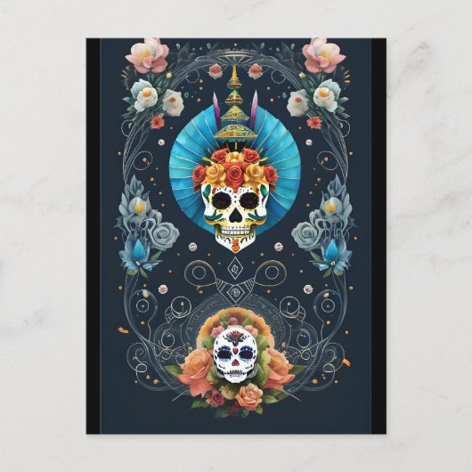 Sugar Skull Art - Vibranno Dia de los Muertos Postkarte (Vorderseite)