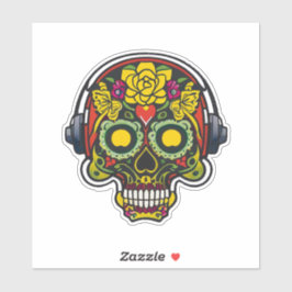Sugar Skull Art - Vorherz und Kopfhörer Aufkleber