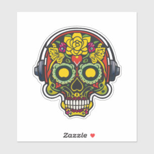 Sugar Skull Art - Vorherz und Kopfhörer Aufkleber