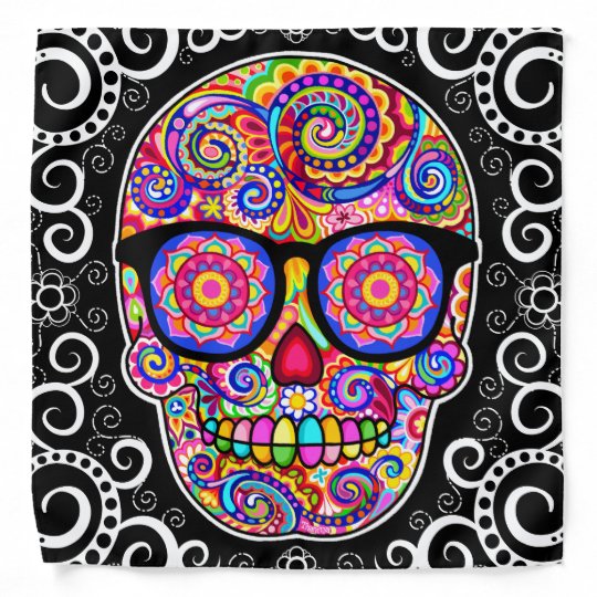 Sugar Skull Bandana Hipster Skull Tragen Brille Kopftuch Zazzle De