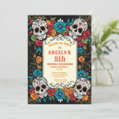 Sugar Skull Birthday Invites - Día de Muertos Einladung (Stehend Vorderseite)