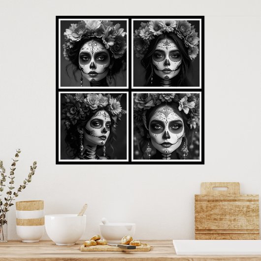 Sugar Skull Black and White  Poster (Küche)