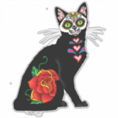Sugar Skull Black Cat Aufkleber (Vorderseite)