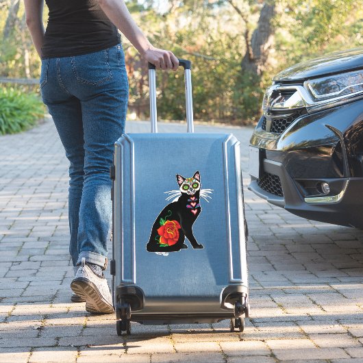 Sugar Skull Black Cat Aufkleber (Koffer Insitu)