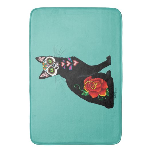 Sugar Skull Black Cat Badematte (Vorderseite Vertikal)