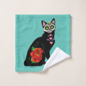 Sugar Skull Black Cat Badhandtuch Set (Waschlappen)
