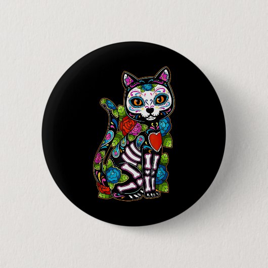 Sugar Skull Black Cat De Los Muertos Catrina Day O Button (Vorderseite)