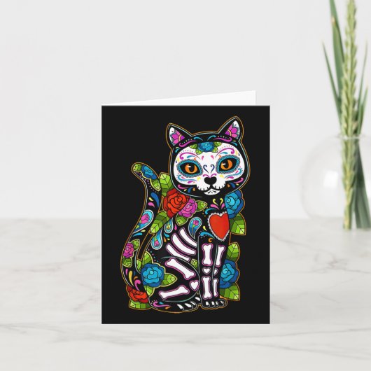 Sugar Skull Black Cat De Los Muertos Catrina Day O Karte (Vorderseite)