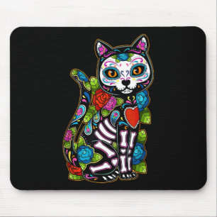 Sugar Skull Black Cat De Los Muertos Catrina Day O Mousepad