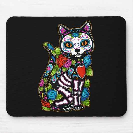 Sugar Skull Black Cat De Los Muertos Catrina Day O Mousepad (Vorne)
