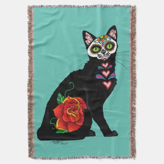 Sugar Skull Black Cat Decke (Vorderseite Vertikal)