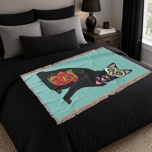 Sugar Skull Black Cat Decke