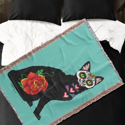 Sugar Skull Black Cat Decke