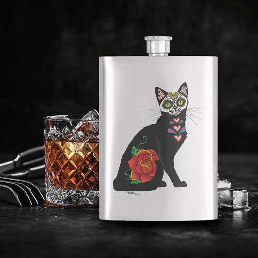 Sugar Skull Black Cat Flachmann