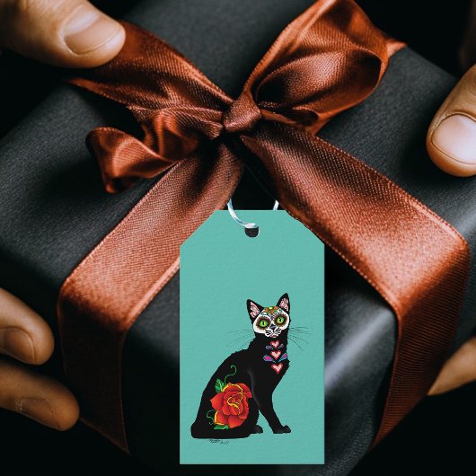 Sugar Skull Black Cat Geschenkanhänger