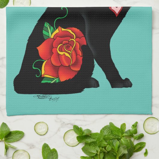 Sugar Skull Black Cat Geschirrtuch (Gefaltet)