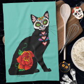Sugar Skull Black Cat Geschirrtuch