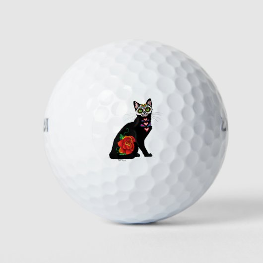 Sugar Skull Black Cat Golfball (Vorderseite)