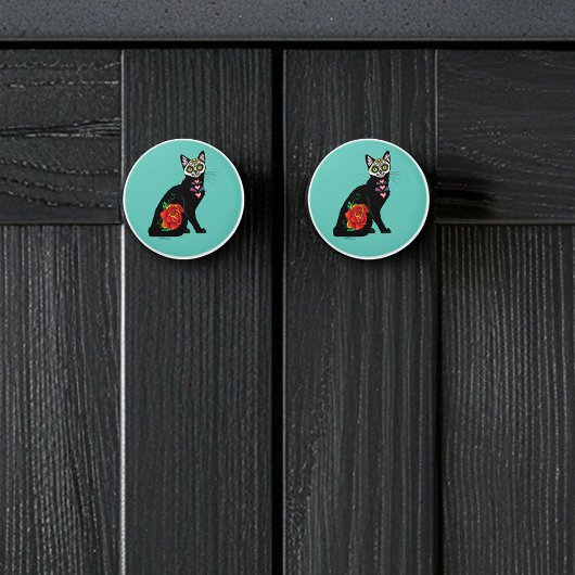 Sugar Skull Black Cat Keramikknauf