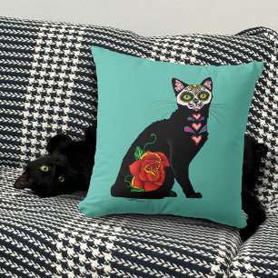 Sugar Skull Black Cat Kissen