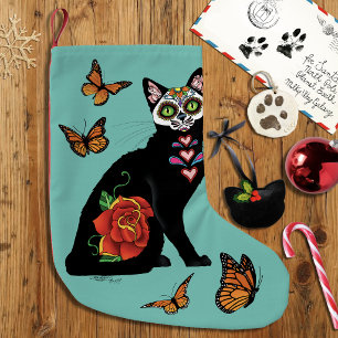 Sugar Skull Black Cat Kleiner Weihnachtsstrumpf