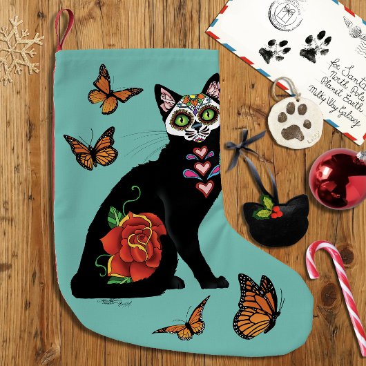 Sugar Skull Black Cat Kleiner Weihnachtsstrumpf