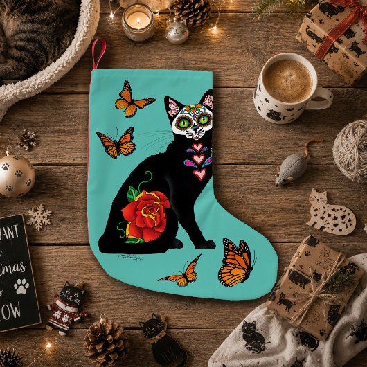 Sugar Skull Black Cat Kleiner Weihnachtsstrumpf