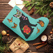 Sugar Skull Black Cat Kleiner Weihnachtsstrumpf