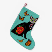 Sugar Skull Black Cat Kleiner Weihnachtsstrumpf (Vorderansicht (hängend))