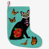 Sugar Skull Black Cat Kleiner Weihnachtsstrumpf (Vorderseite)