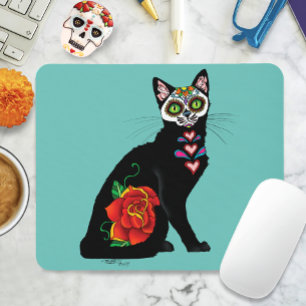 Sugar Skull Black Cat Mousepad