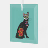 Sugar Skull Black Cat Ornament Aus Glas (Vorderseite links)