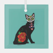 Sugar Skull Black Cat Ornament Aus Glas (Vorderseite)