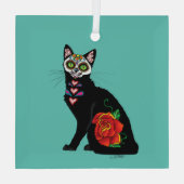 Sugar Skull Black Cat Ornament Aus Glas (Rückseite)